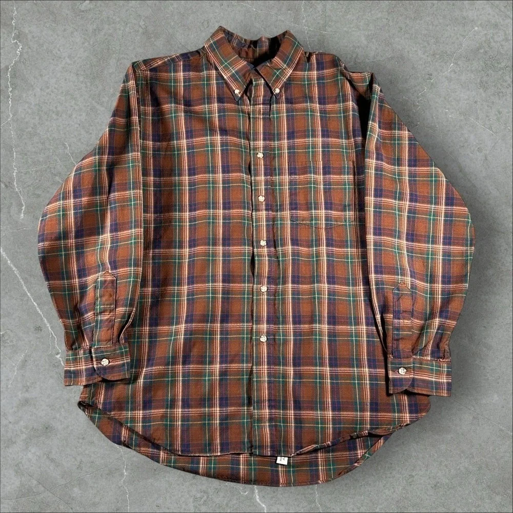 Sir Pendleton Plaid Shirt Mens Large Brown Plaid Wool Flannel Classic Outdoor